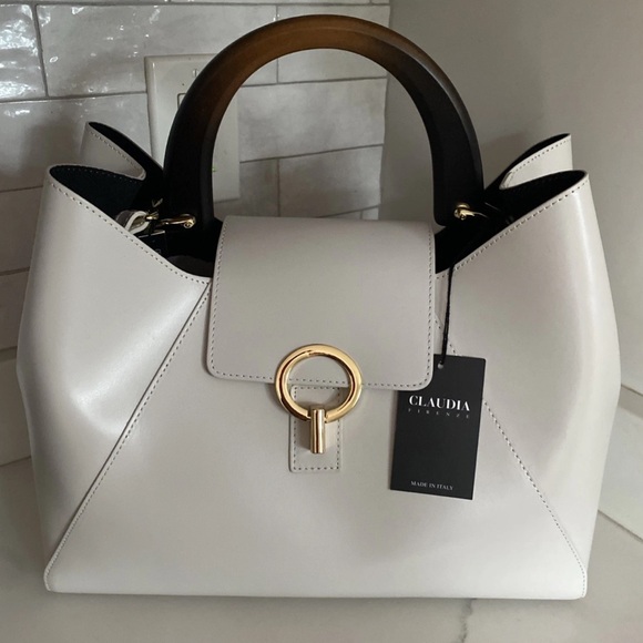Claudia Firenze Handbags - 🆕 Claudia Firenze Isadora 🇮🇹 Handbag Wooden Handle Cream Italian Leather Satchel